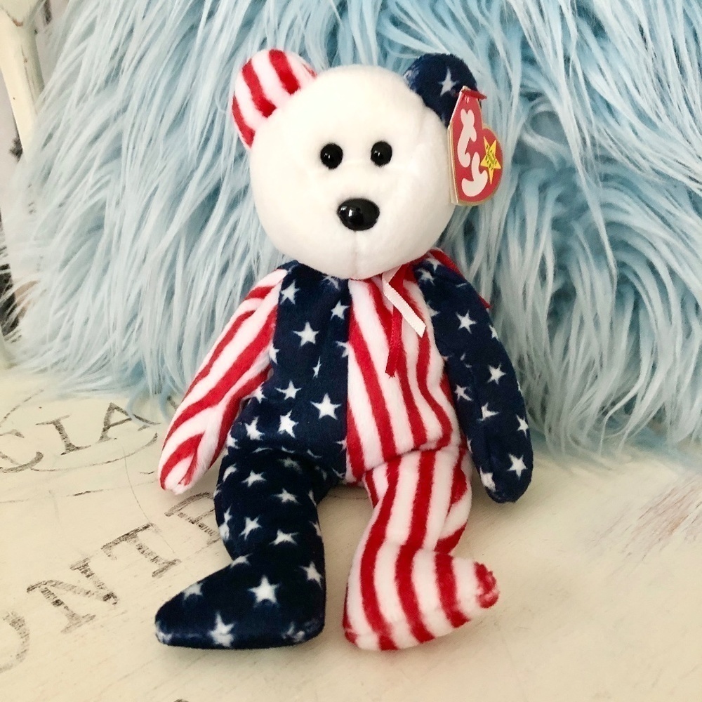 TY, Beanie Baby, VINTAGE, 1999, TY, Spangle, American Flag, Bear, Nice Condition